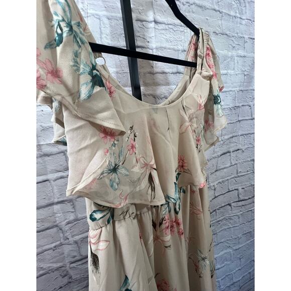 Torrid Sz 12 Chiffon Cold Shoulder Floral Tea Length Chateau Grey Dress NEW! - Picture 4 of 8